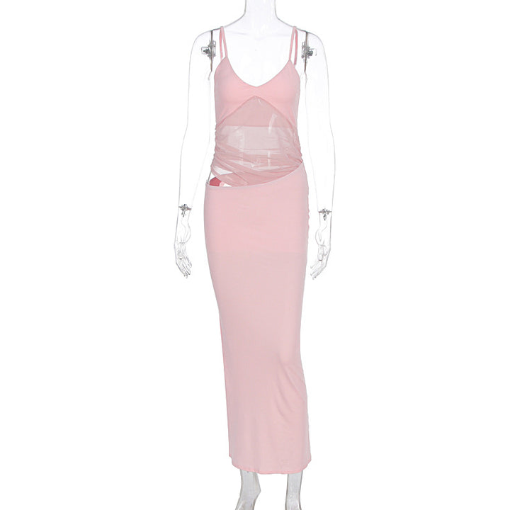 Damen elegantes bodenlanges Wickelkleid mit feinen Trägern und figurformendem Design Drune