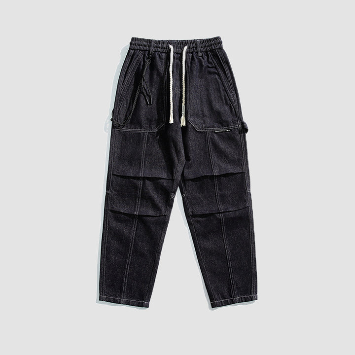 Herren Relaxed Denim-Cargohose mit elastischem Bund und verstärkten Kniepaneelen Drune