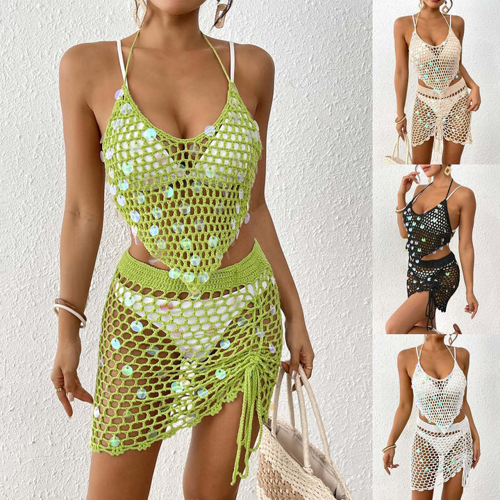 Damen Häkel-Bikini-Überwurfset mit funkelnden Details Drune