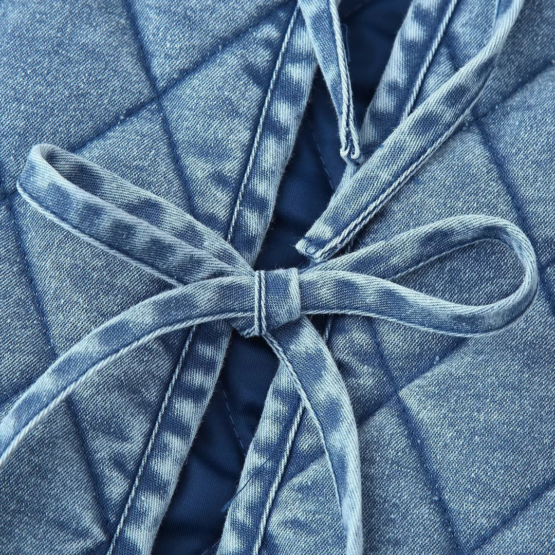 Damen gesteppte Denim-Jacke mit fransigem Kragen Drune