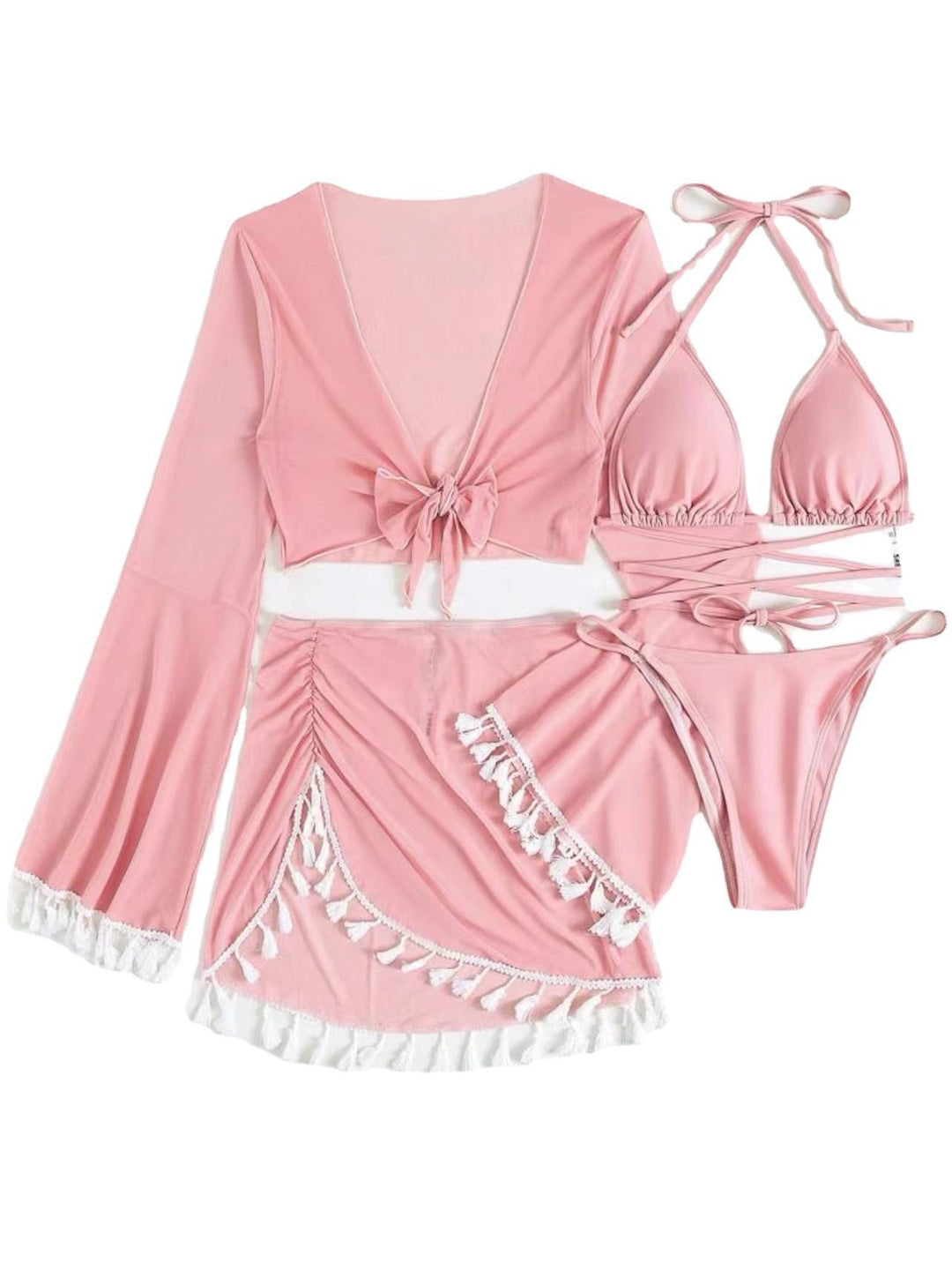 Damen Set mit langärmligem Oberteil und gerafftem Saum Drune