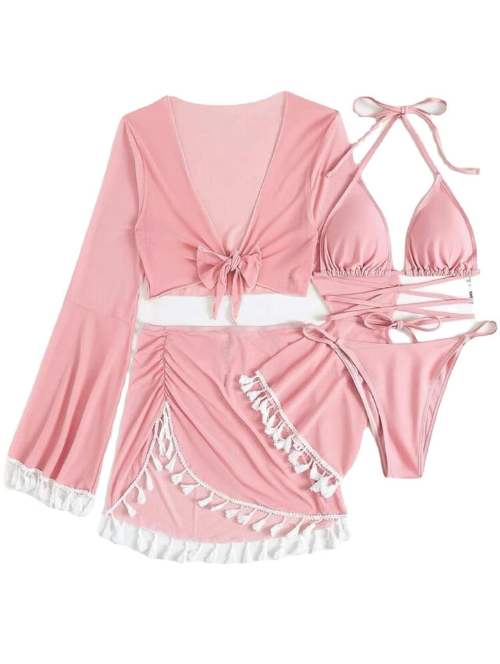 Damen Zweiteiler mit trendy Wickeloberteil und fransigem Rock Drune