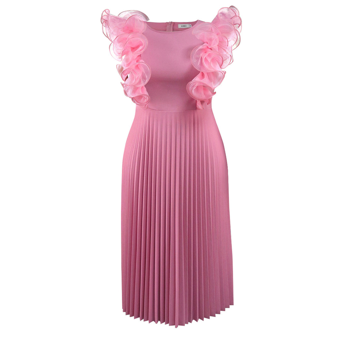 Damen Plissee Kleid mit voluminösen Rüschendetails Drune