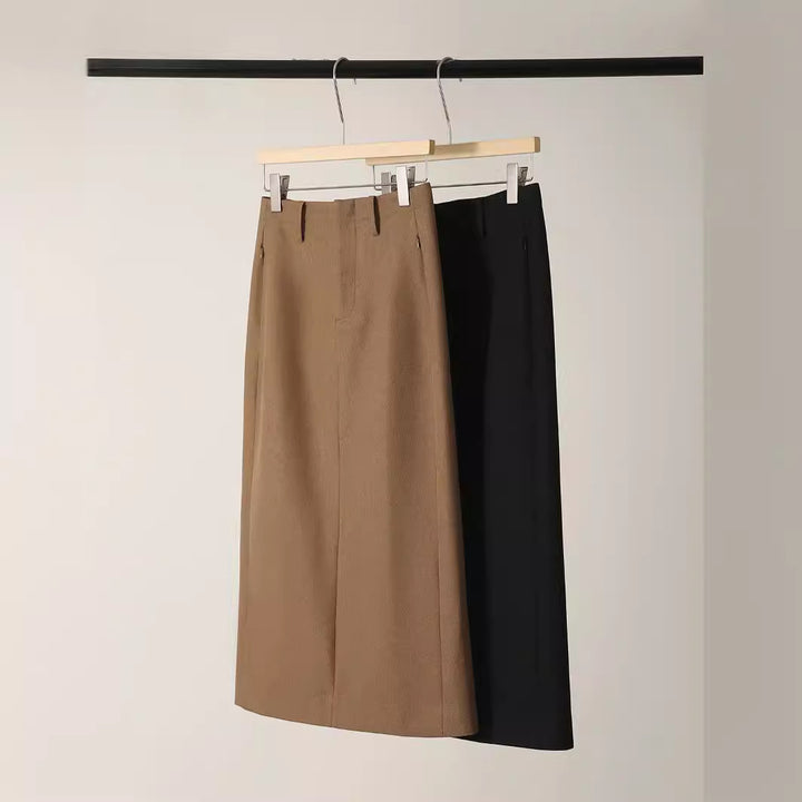 Damen Woll-Midirock mit geradem Schnitt und Eingrifftaschen Drune