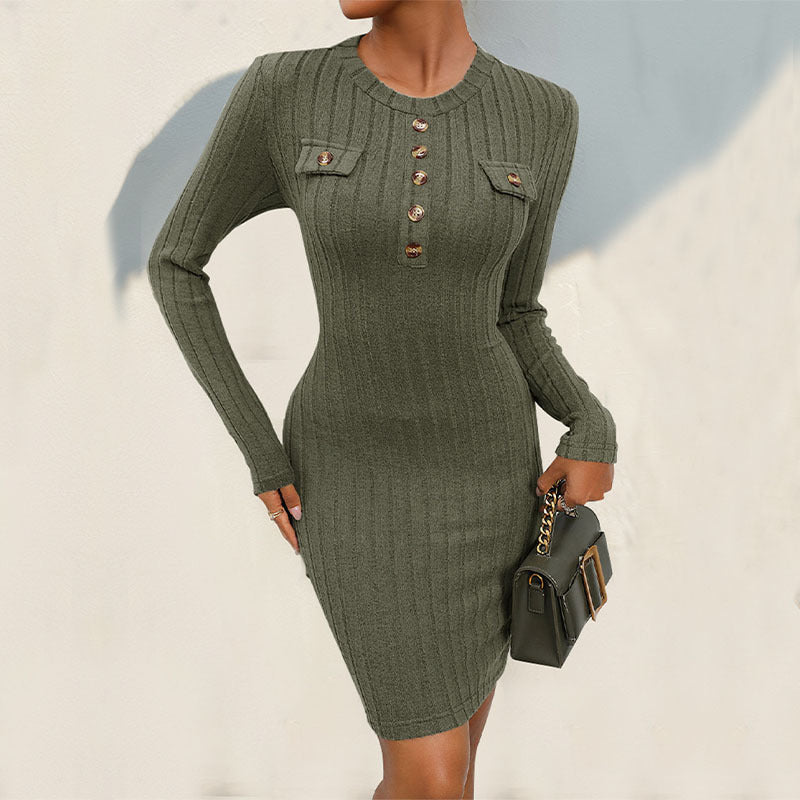 Damen Strickkleid mit Knopfdetail Drune