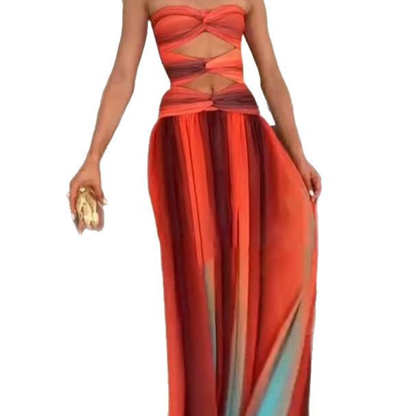 Damen Cut-Out Maxikleid mit fließendem Rock Drune