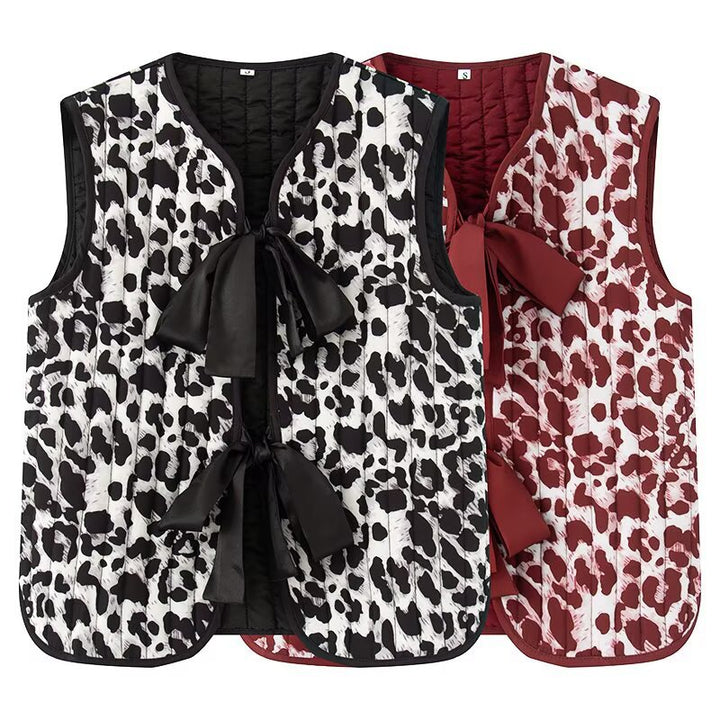Damen nan gesteppte Weste mit dekorativem Schleifenverschluss und modischem Animalprint Drune