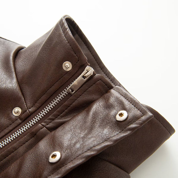 Damen Cropped Lederoptik‑Jacke mit taillierter Korsett‑Teilung und Stehkragen Drune