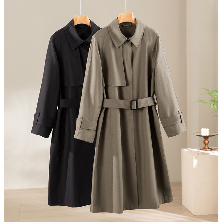 Damen Klassischer Trenchcoat mit Gürtel und Sturmblende Drune