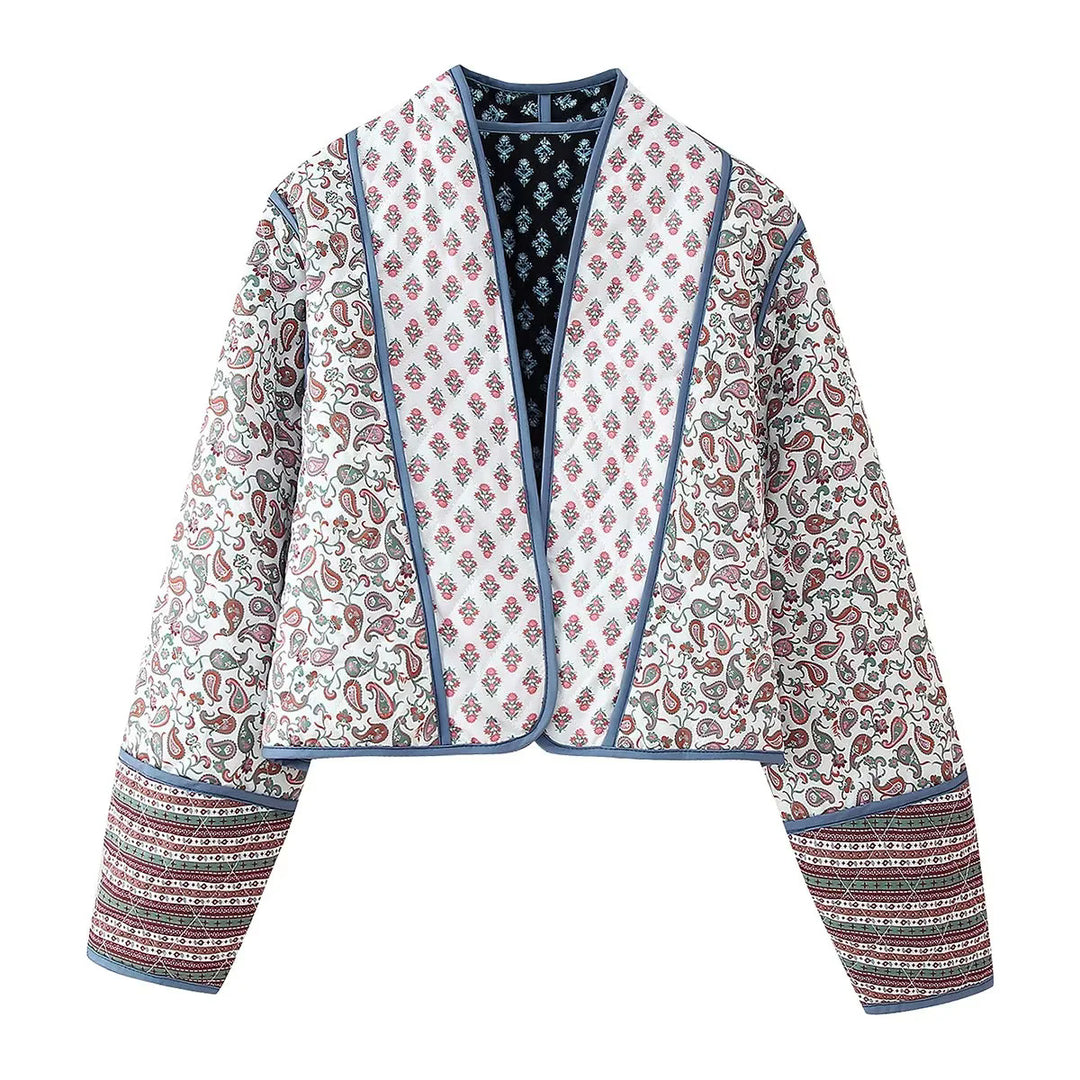 Damen nan wendbare Patchwork Steppjacke im Kimono‑Style mit kontrastärmeln Drune