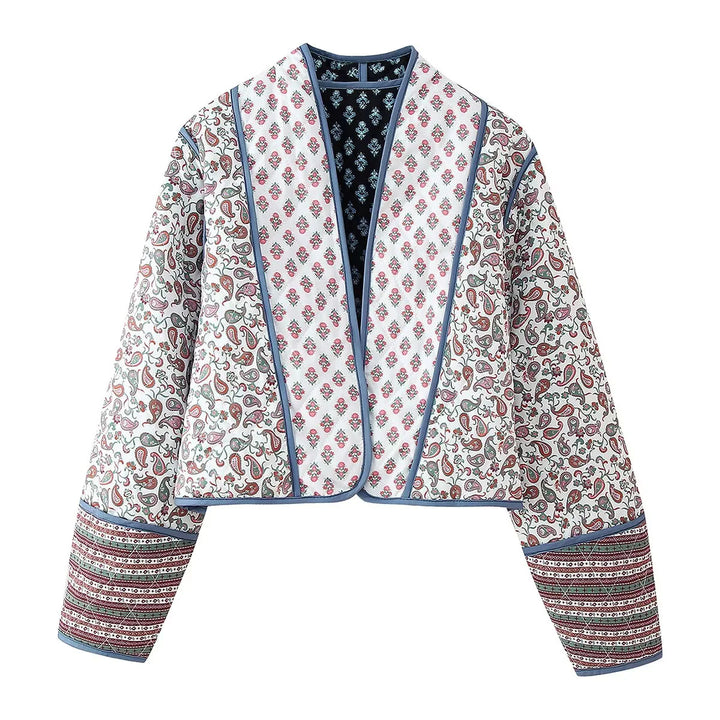 Damen nan wendbare Patchwork Steppjacke im Kimono‑Style mit kontrastärmeln Drune