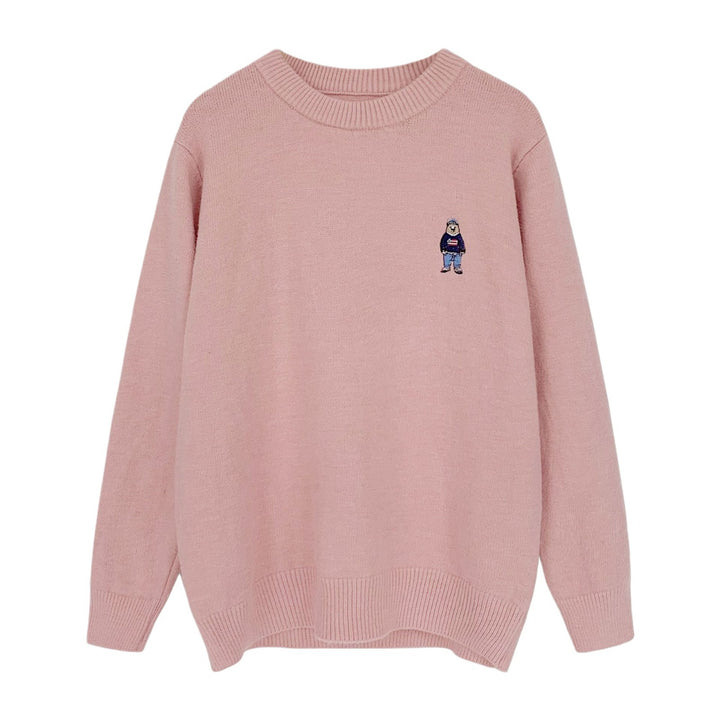 Damen Kuscheliger Basic Pullover mit niedlichem Stickmotiv Drune