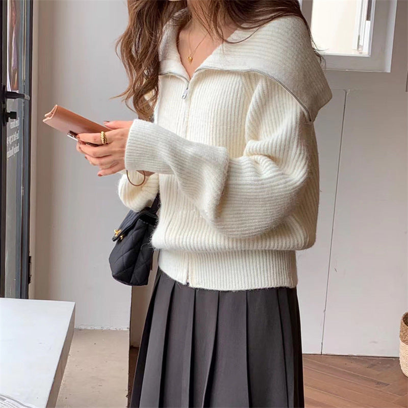 Damen Strickpullover mit hochgeschlossenem Kragen und Reißverschluss Drune