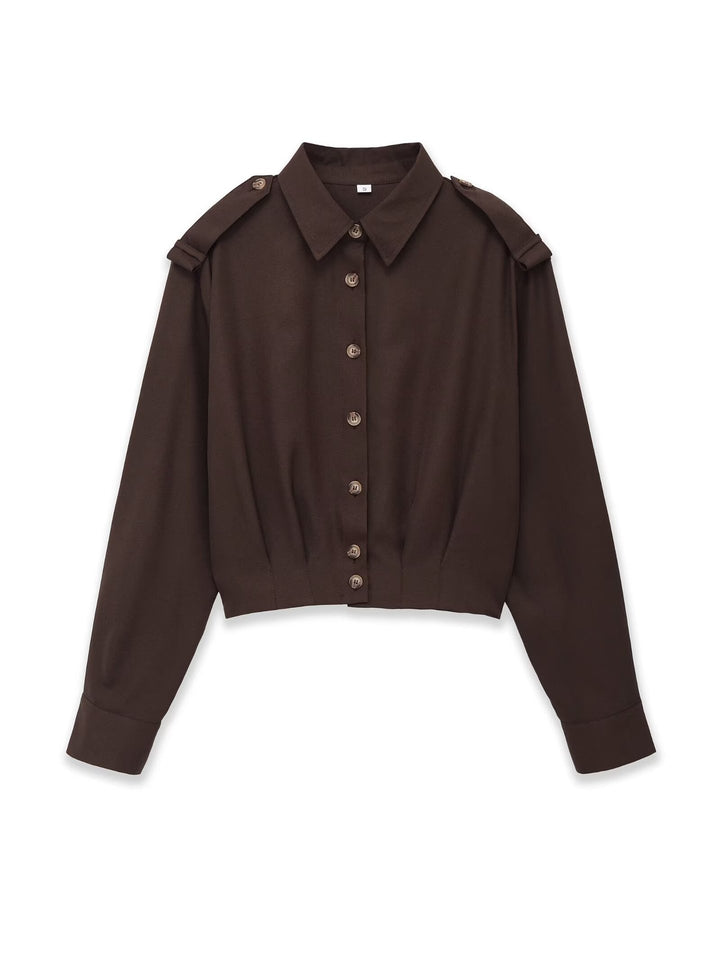 Damen Cropped-Hemdjacke mit Epauletten und taillierenden Abnähern Drune