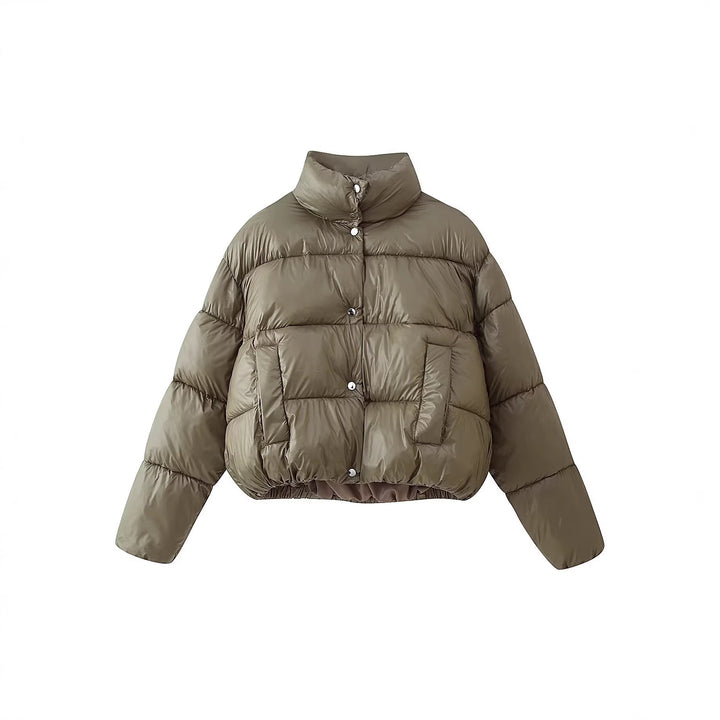 Damen Kurzer wattierter Boxy-Parka mit hohem Stehkragen und Druckknöpfen Drune