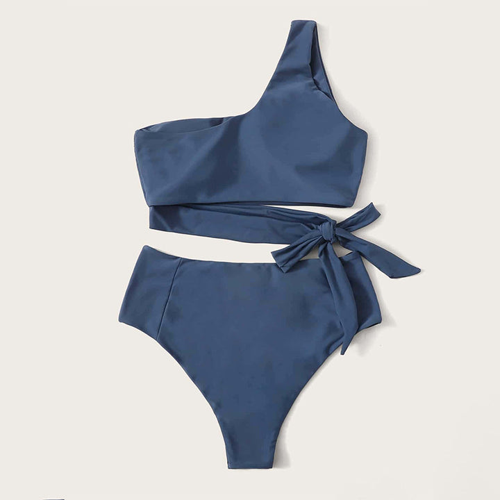 Damen Einseitiges Bikini-Set mit elegantem Wickelgürtel Drune