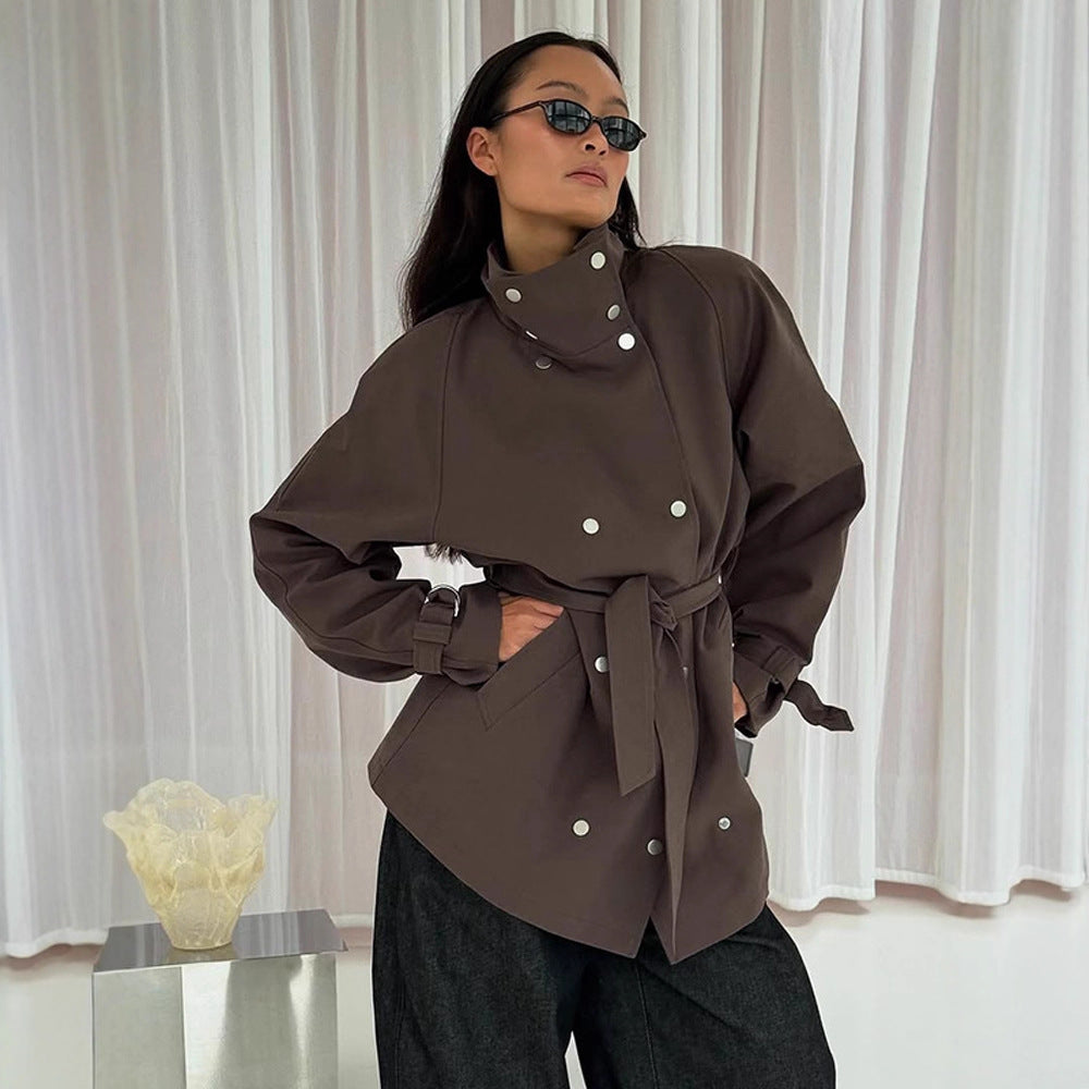 Damen modische Utility-Jacke mit hohem Kragen und praktischen Taschen Drune