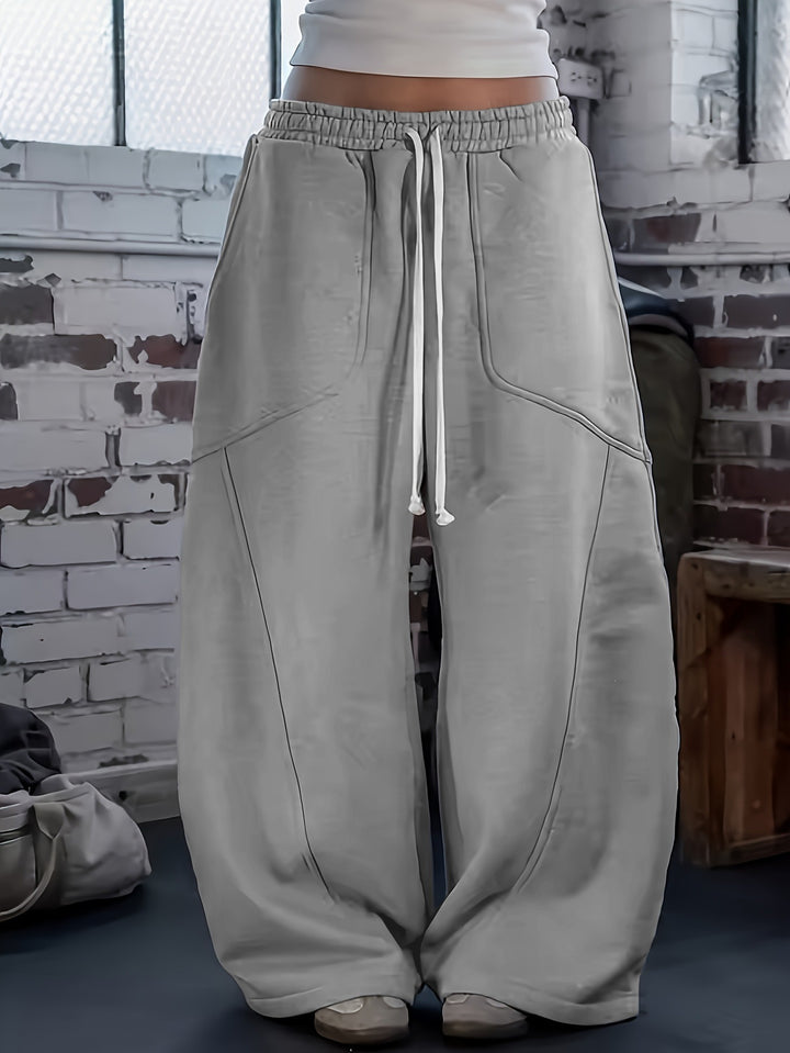 Damen Weite High‑Waist Baggy‑Jogginghose mit Tunnelzug, elastischem Bund und aufgesetzten Taschen Drune
