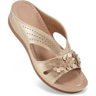 Damen nan komfortable Keilsandalette mit floralem Zierbesatz und gepolstertem Fußbett Drune