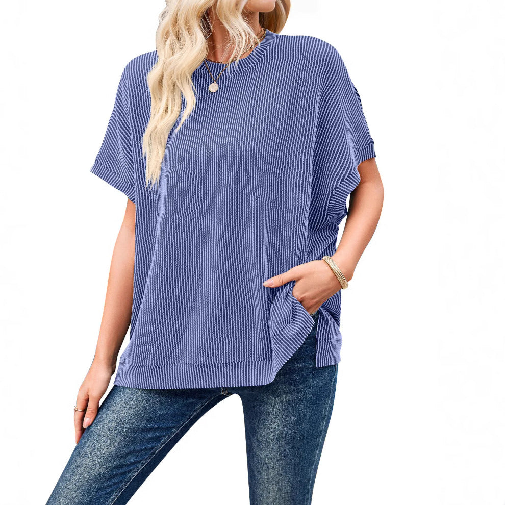 Damen Oversized T-Shirt mit Rippenstruktur Drune