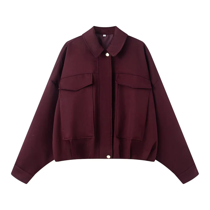 Damen nan cropped Overshirt-Jacke mit überlanger Ärmelpartie, großen Pattentaschen und verdeckter Druckknopfleiste Drune