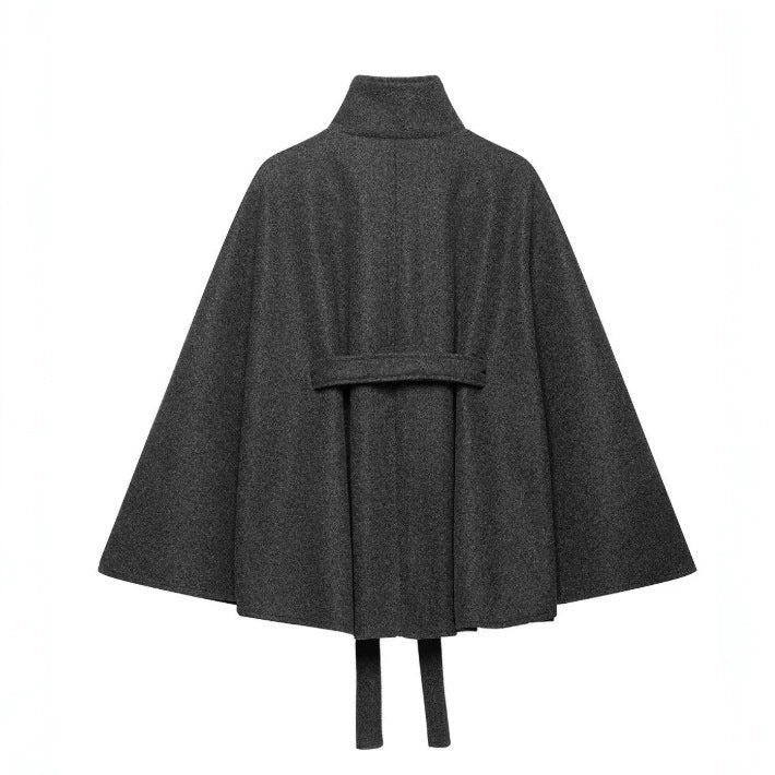 Damen Kurzcape aus Wollmix mit hohem Stehkragen und Bindegürtel Drune
