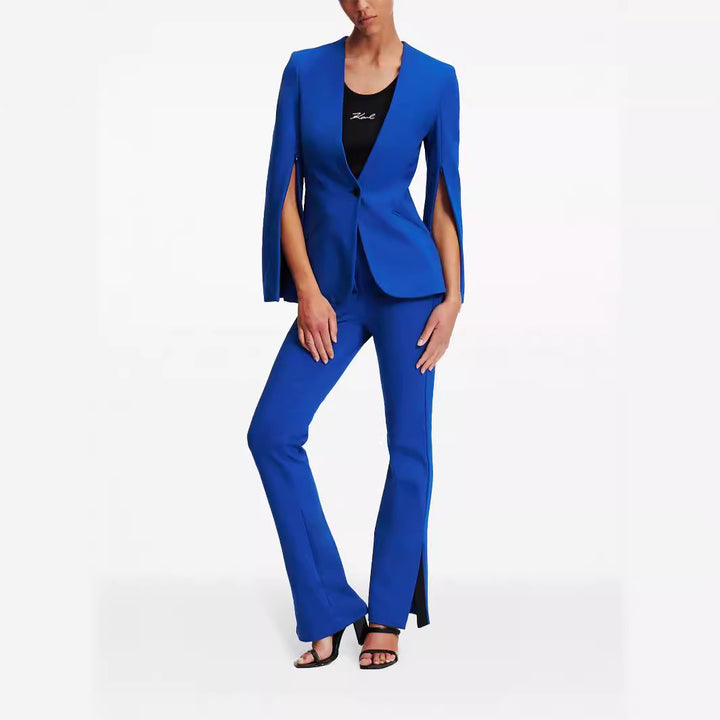 Damen Cape-Ärmel Tailoring-Blazer mit taillierter Silhouette und ausgestellter Hose mit Beinschlitz Drune