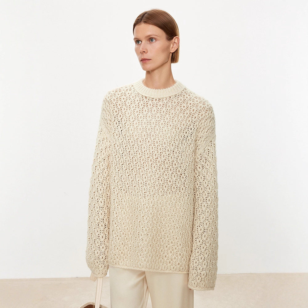 Damen luftiger Strickpullover mit offener Struktur Drune