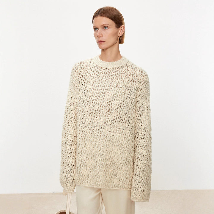 Damen luftiger Strickpullover mit offener Struktur Drune