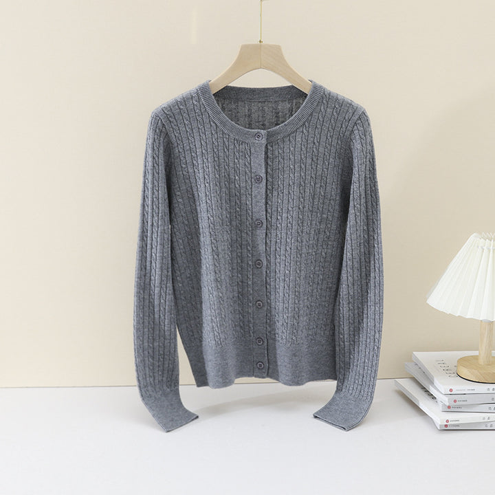 Damen Feiner Zopfmuster-Cardigan mit Rundhals und durchgehender Knopfleiste Drune