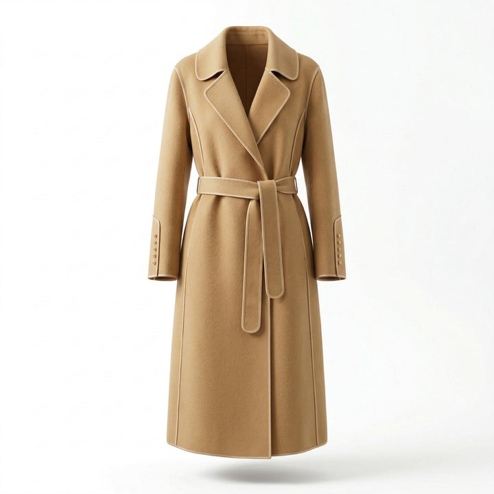 Damen Eleganter Wickelmantel mit Gürtel und hochwertigen Details Drune