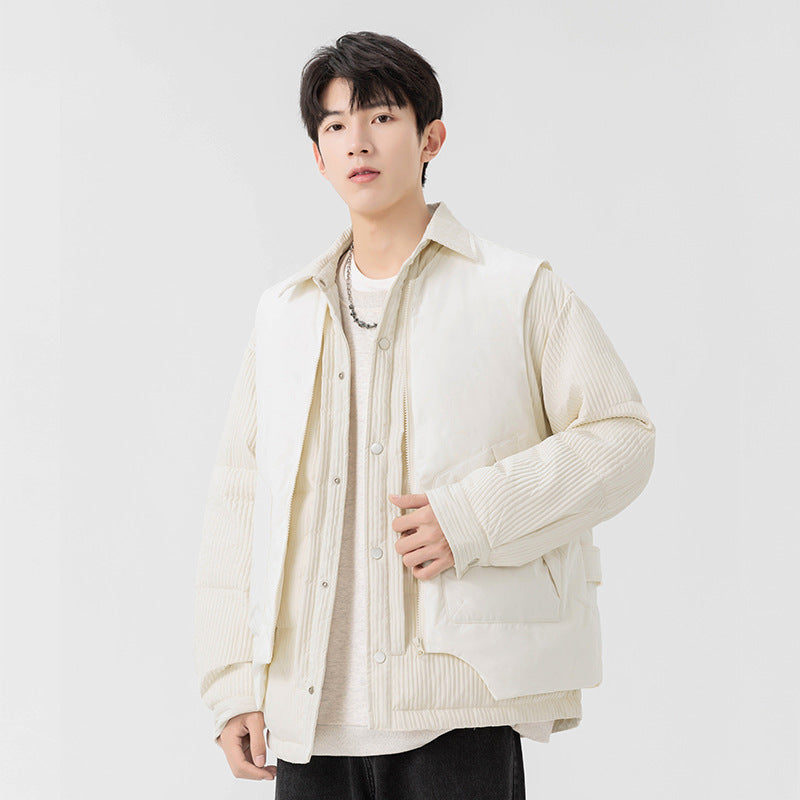 Herren Wattierte Steppjacke mit Cord‑Einsätzen und Hemdkragen Drune