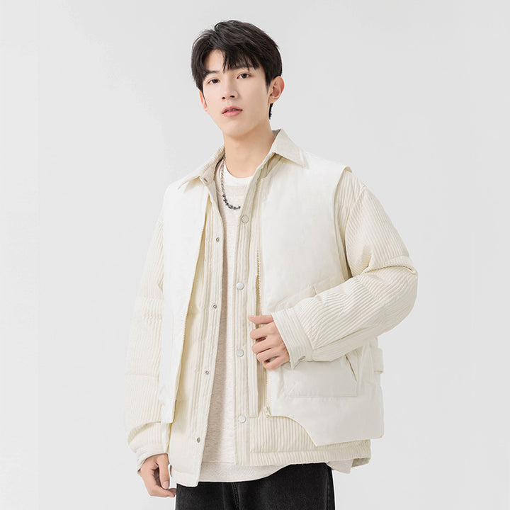 Herren Wattierte Steppjacke mit Cord‑Einsätzen und Hemdkragen Drune
