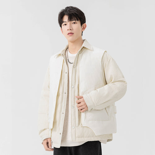 Herren Wattierte Steppjacke mit Cord‑Einsätzen und Hemdkragen Drune
