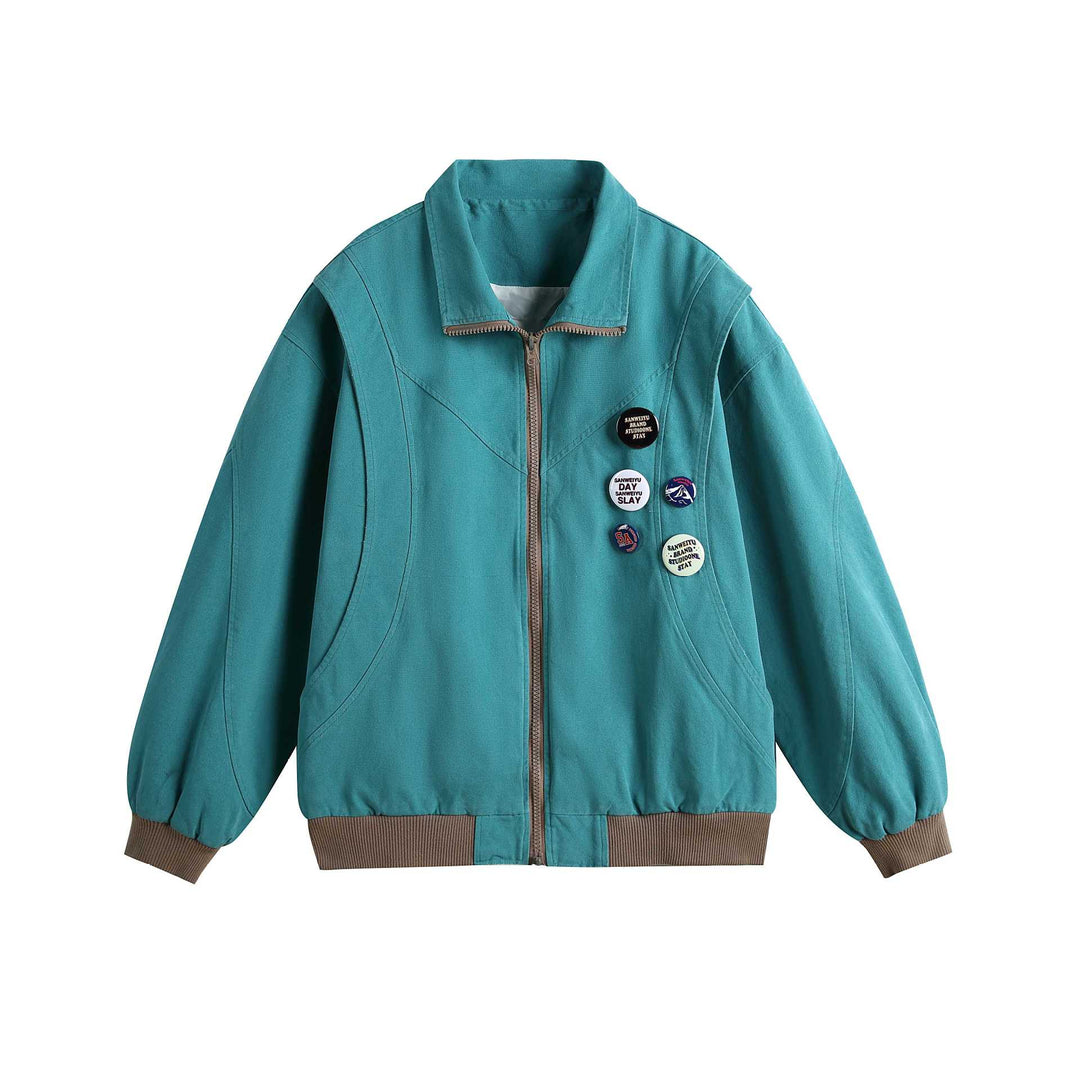 Damen Kurzblouson mit Stehkragen, Rippbündchen und Ansteck‑Pins Drune