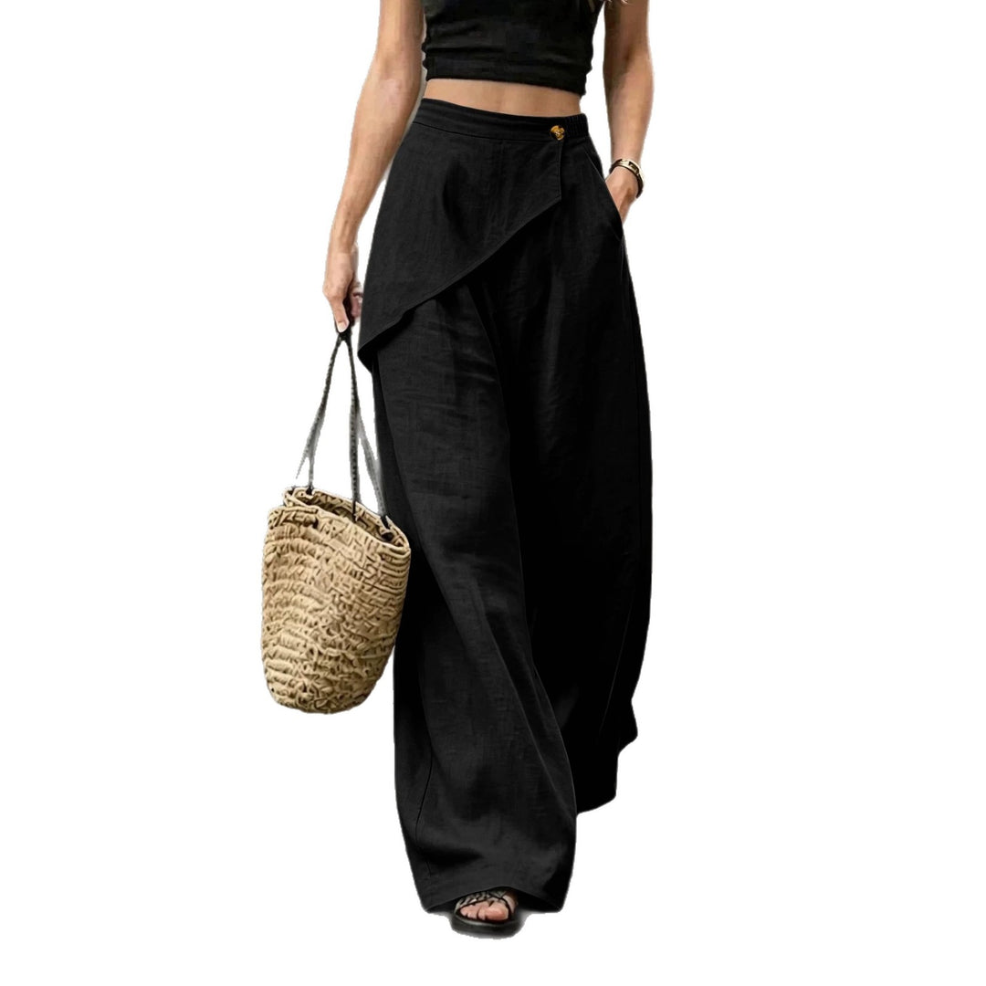 Damen Leichte Leinenhose mit Wickel-Front und weitem Bein Drune