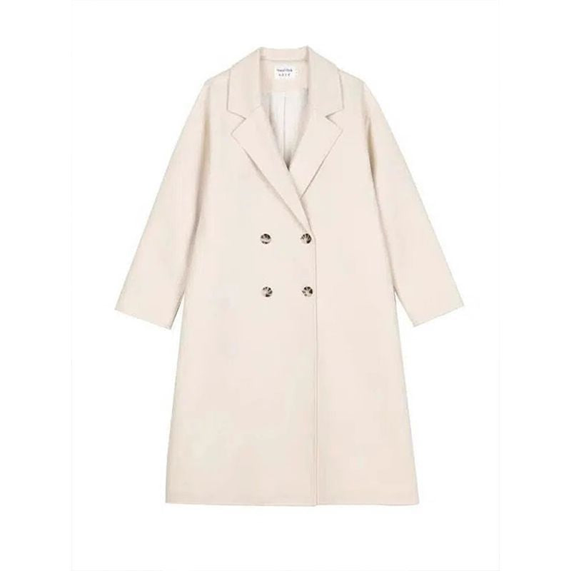 Damen Eleganter und weicher Wollmantel mit doppelter Knopfleiste Drune