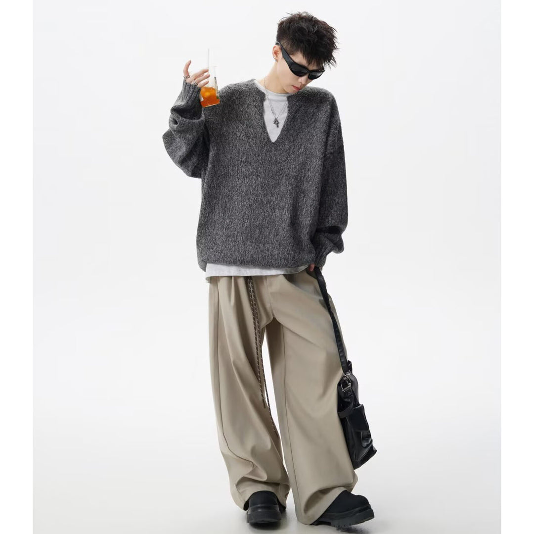 Herren Oversized Grobstrickpullover mit V-Ausschnitt Drune