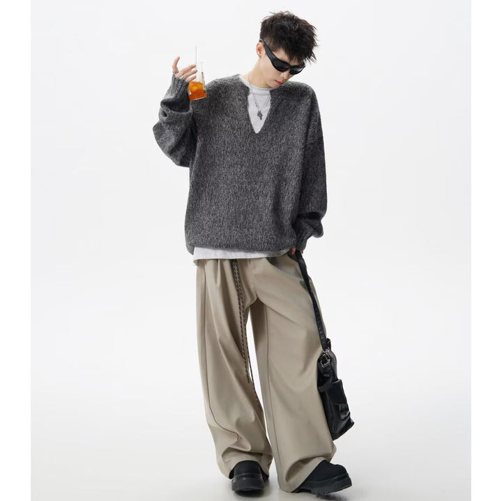 Herren Oversized Grobstrickpullover mit V-Ausschnitt Drune