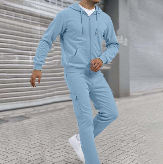 Herren nan athletischer Zip-Sweatset mit Cargo-Jogginghose, ergonomischen Nähten und gerippten Bündchen Drune