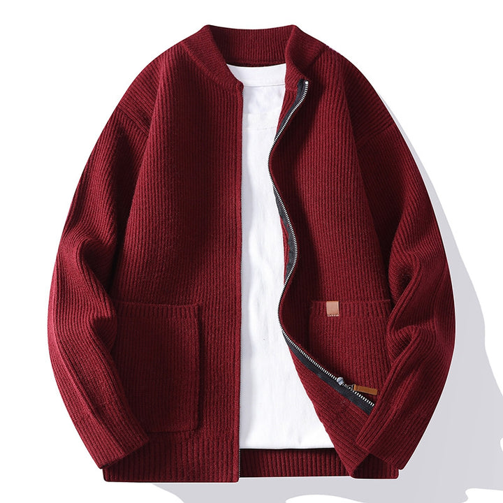 Herren nan gerippte Strickjacke mit durchgehendem Reißverschluss und aufgesetzten Taschen Drune