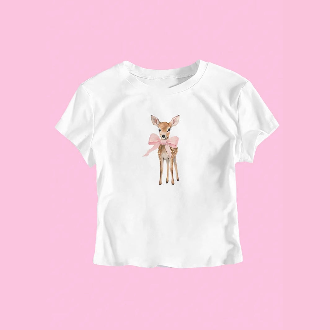 Damen T-Shirt mit süßem Reh-Motiv und farbenfrohem Aufdruck Drune