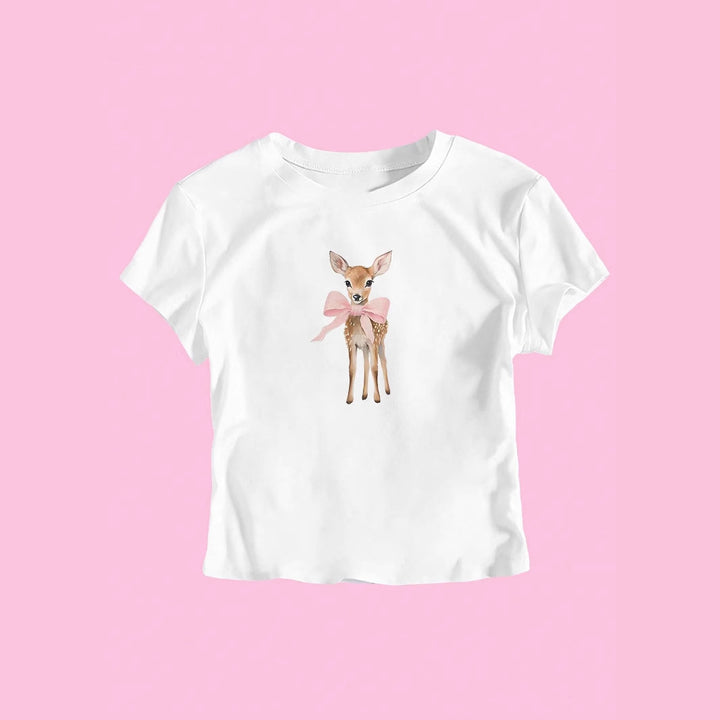 Damen T-Shirt mit süßem Reh-Motiv und farbenfrohem Aufdruck Drune