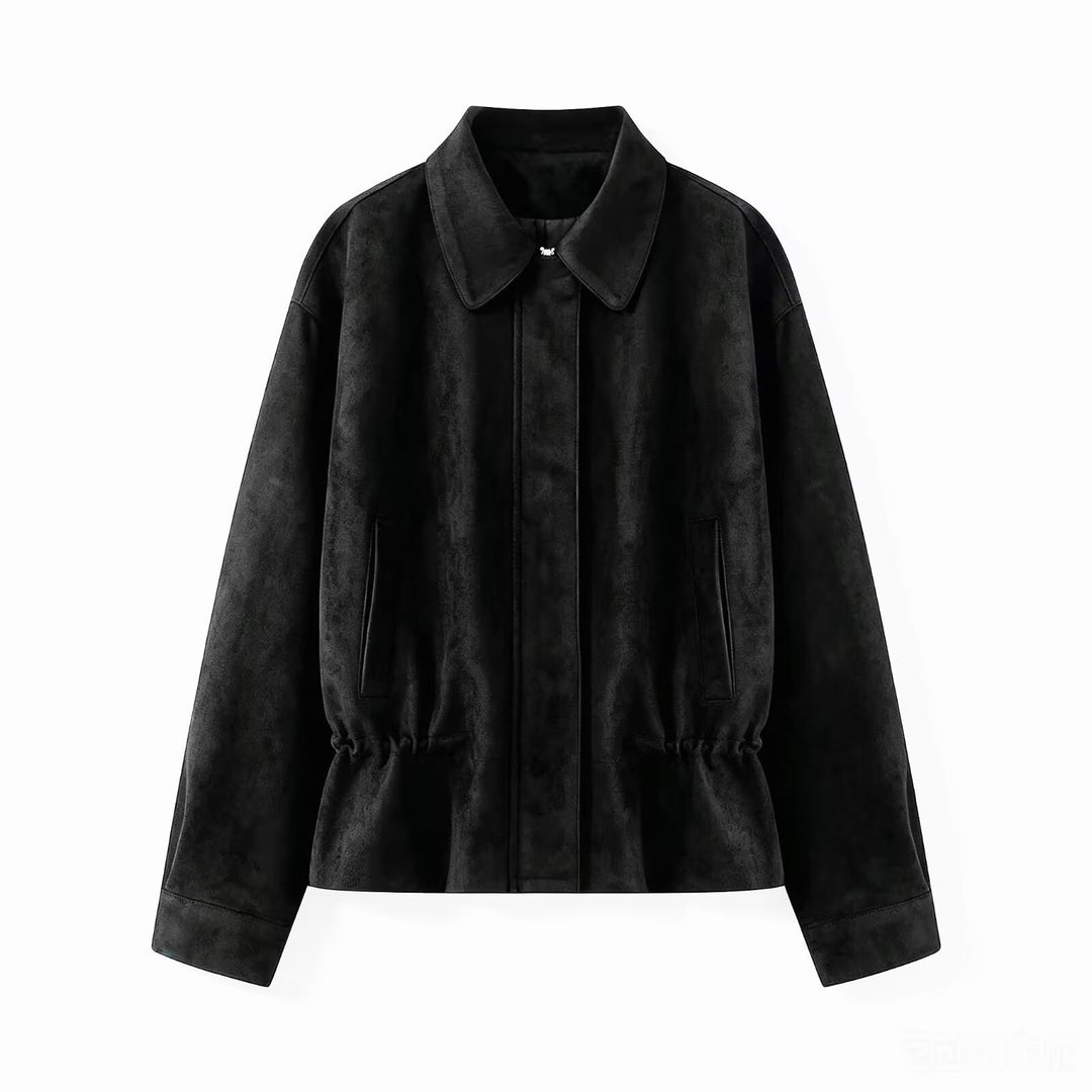 Damen Boxy‑Blousonjacke aus Veloursimitat mit taillierendem Tunnelzug und verdeckter Front Drune