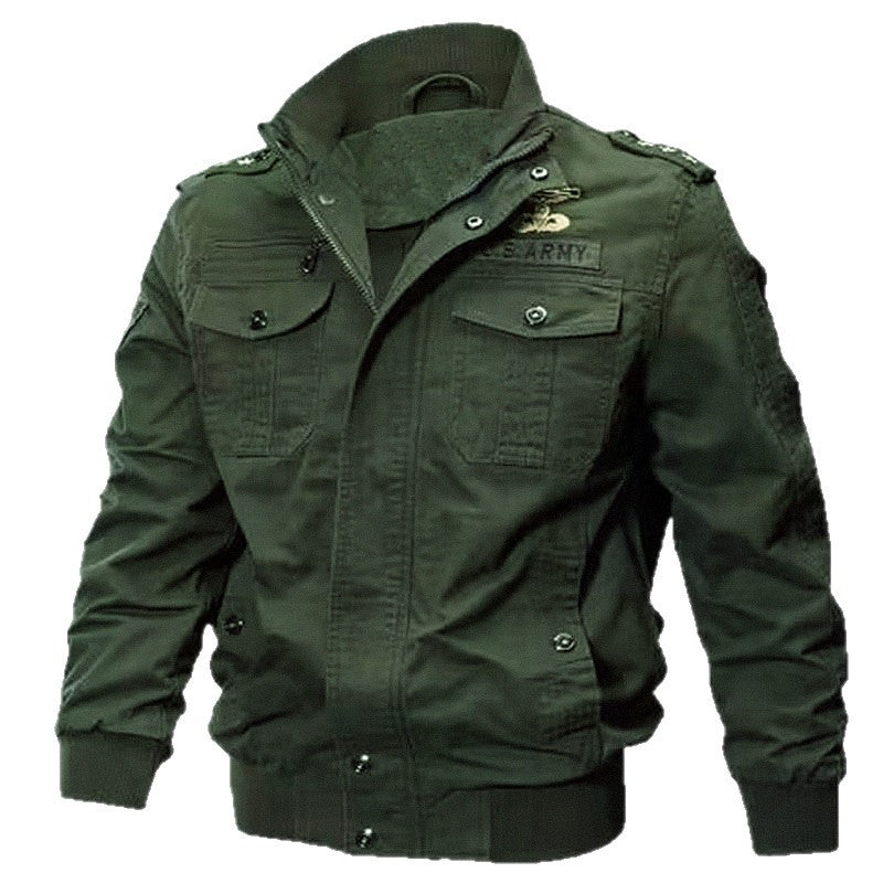 Herren Militärische Bomberjacke mit Epauletten, Stehkragen und Utility-Taschen Drune