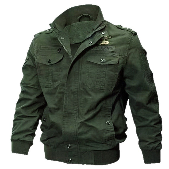 Herren Militärische Bomberjacke mit Epauletten, Stehkragen und Utility-Taschen Drune