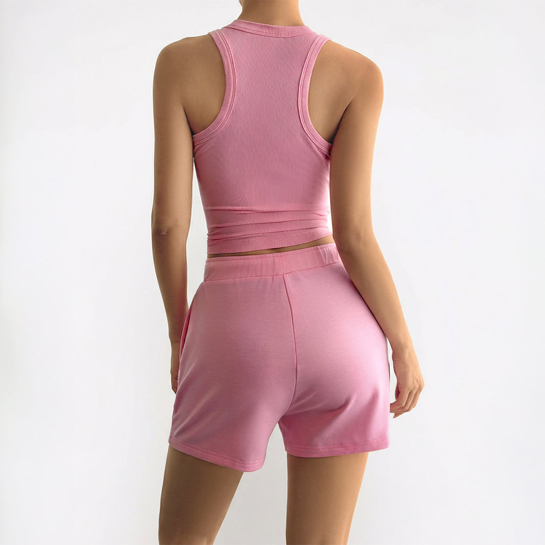 Damen Sportliches Crop-Top mit Shorts Set Drune