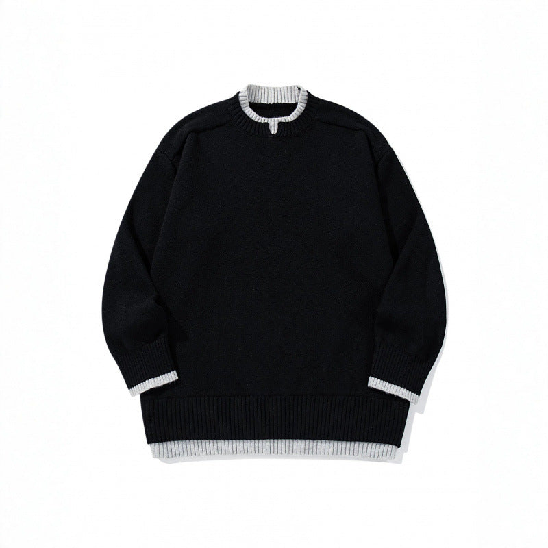 Unisex Relaxed-Fit Feinstrick-Pullover mit Kontrastbündchen und verlängertem Rippenbund Drune
