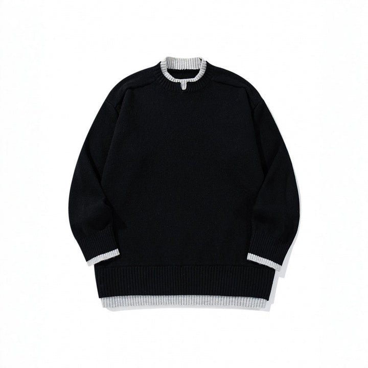 Unisex Relaxed-Fit Feinstrick-Pullover mit Kontrastbündchen und verlängertem Rippenbund Drune