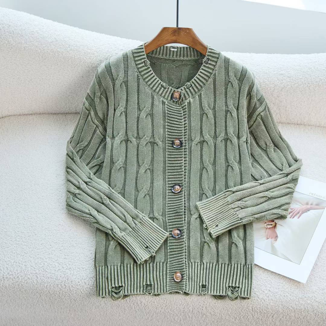 Damen Strickjacke mit Zopfmuster und Knopfverschluss Drune
